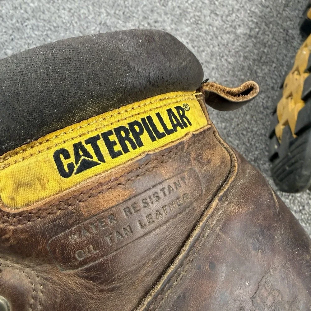 CATERPILLAR Work Boots Men's Sz US 13 M Safety Oil Water Resistant Brown Leather